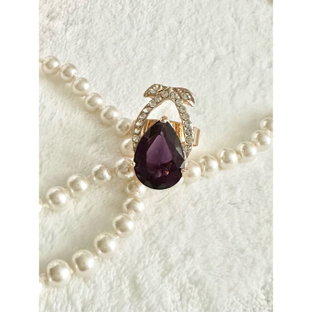 Deep Purple teardrop rhinestone adjustable ring